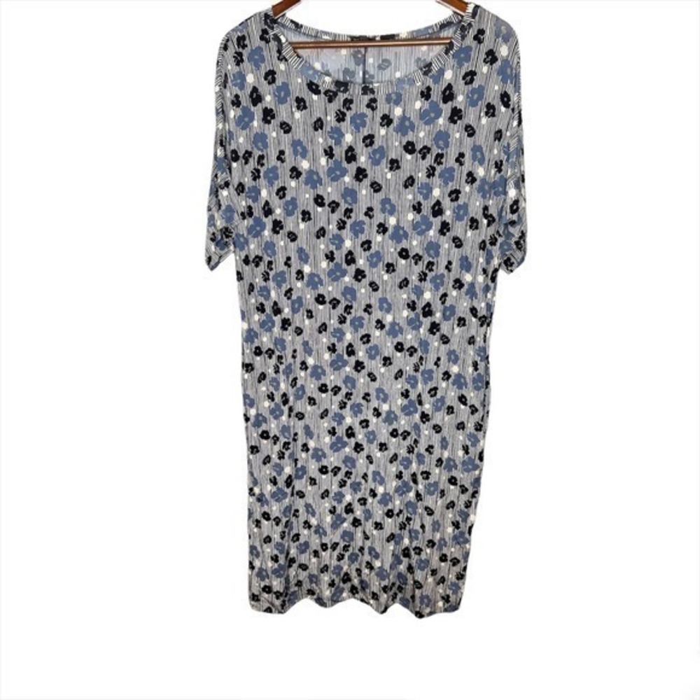 Rosso35 floral print short sleeve stretchy dress pockets scoop neck size XL